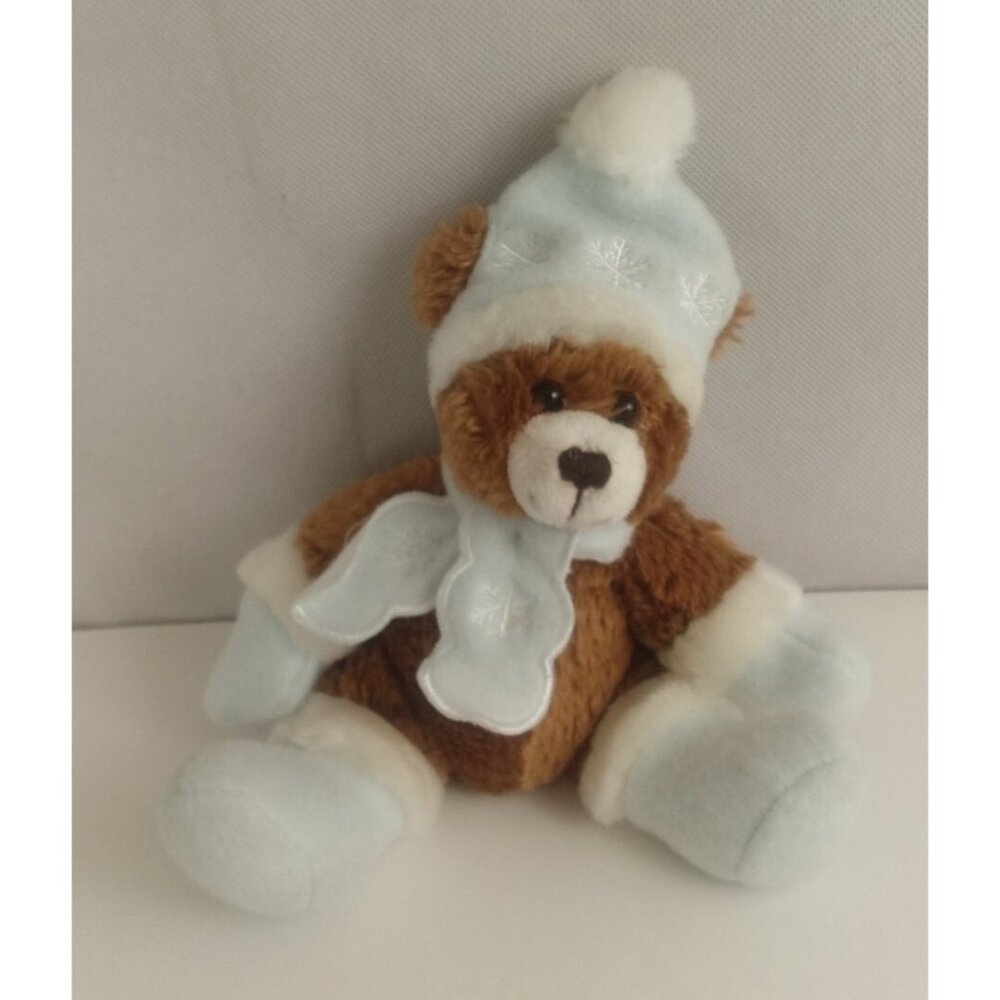 2006 Plushland Bear With White Snowflake Hat and Scarf March of Dimes Plush 7"